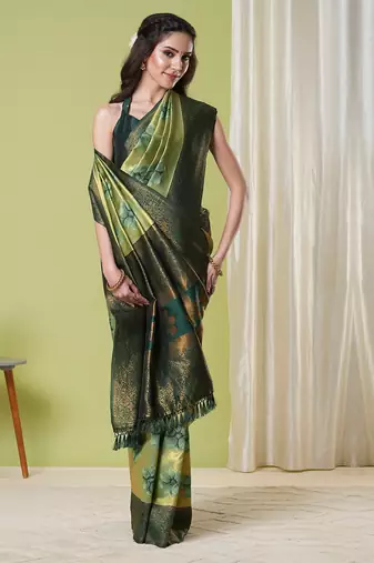Pista faux banarasi silk blendwevon jacquard partywear saree