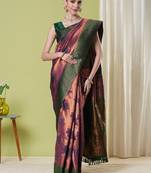 Wine banarasi silk blendwevon jacquard designer partywear saree