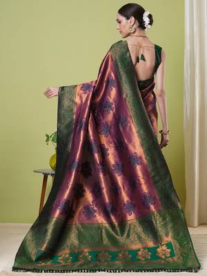 Wine faux banarasi silk blendwevon jacquard partywear saree 2