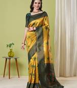 Yellow banarasi silk blendwevon jacquard designer partywear saree
