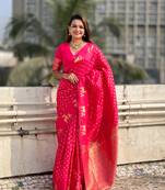 Weaving dual jari pink soft silk blendc ethnic saree