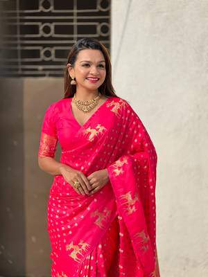 Weaving dual zari pink soft silk blendc ethnic saree 3