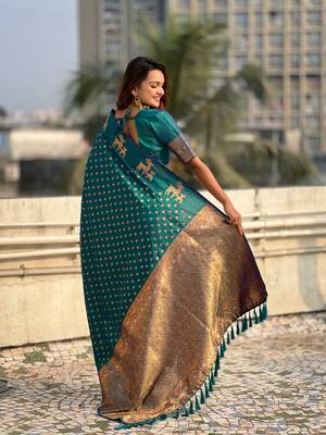 Weaving dual zari rama soft silk blendc ethnic saree 2