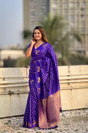Weaving dual zari violet soft silk blendc ethnic saree