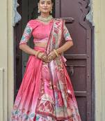 Gajri  Fully Printed With Contrast Border Pure Manipuri Silk Lehenga With Unstitched Blouse