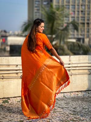 Weaving dual zari orange soft silk blendc ethnic saree 2