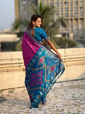 Purple wevon meenakari ikkat patola silk blendceremonial saree 2