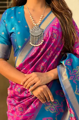 Purple wevon meenakari ikkat patola silk blendceremonial saree