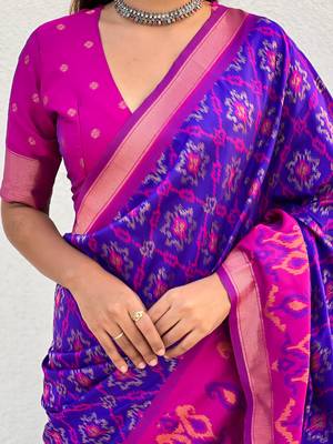 Royal blue wevon meenakari ikkat patola silk blendceremonial saree 3