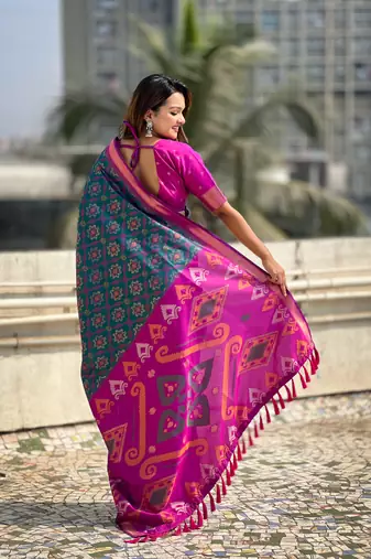 Rama wevon meenakari ikkat patola silk blendceremonial saree
