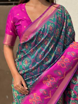 Rama wevon meenakari ikkat patola silk blendceremonial saree 3