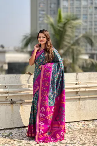 Rama wevon meenakari ikkat patola silk blendceremonial saree