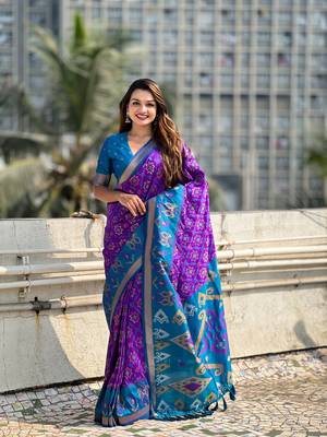 Lavender wevon meenakari ikkat patola silk blendceremonial saree 1