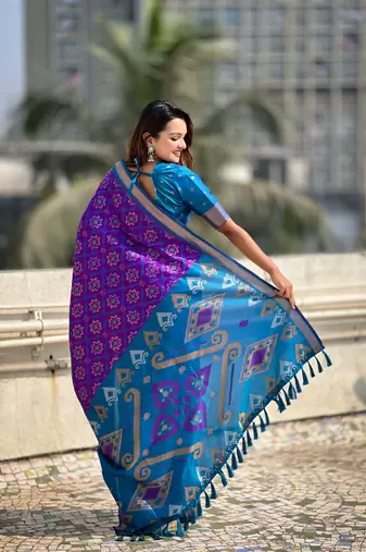 Lavender wevon meenakari ikkat patola silk blendceremonial saree