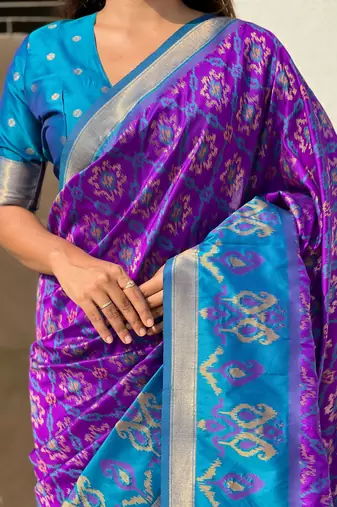 Lavender wevon meenakari ikkat patola silk blendceremonial saree