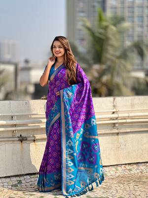 Lavender wevon meenakari ikkat patola silk blendceremonial saree 4