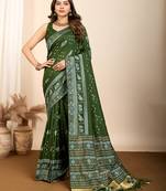 Green soft silk blendc wevon meenakari designer ceremonial saree