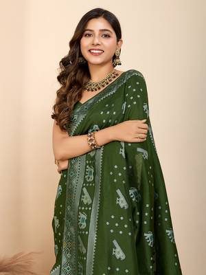 Green soft silk blendc wevon meenakari ceremonial saree 3