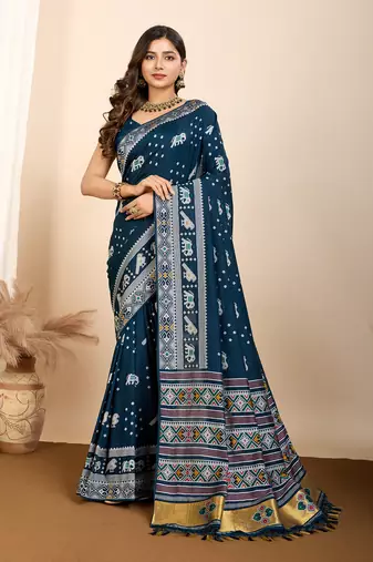 Blue soft silk blendc wevon meenakari designer ceremonial saree