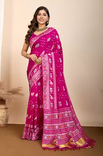 Pink soft silk blendc wevon meenakari designer ceremonial saree
