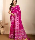 Pink soft silk blendc wevon meenakari designer ceremonial saree
