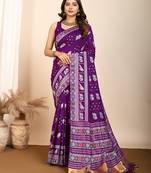 Purple soft silk blendc wevon meenakari designer ceremonial saree