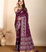Wine soft silk blendc wevon meenakari designer ceremonial saree