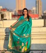 Sea green soft silk blendc weaving figure pallu ceremonial saree