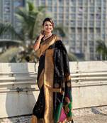 Black soft silk blendc weaving figure pallu ceremonial saree