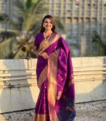 Purple soft silk blendc weaving figure pallu designer ceremonial saree