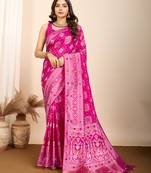 Pink soft silk blendwevon meenakari designer ceremonial partwear saree