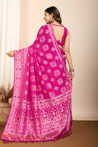 Pink soft silk blendwevon meenakari ceremonial partwear saree