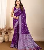 Purple soft silk blendc wevon meenakari designer ethnic saree