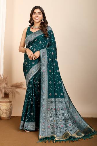 Rama soft silk blendc wevon meenakari designer ethnic saree