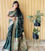 Green wevon paithani designer with bandhej printed ceremonial saree