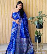 Blue wevon paithani designer with bandhej printed ceremonial saree