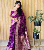 Purple wevon paithani designer with bandhej printed ceremonial saree