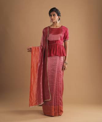 Gulal thin stripe saree with matka yoke silk choli 1