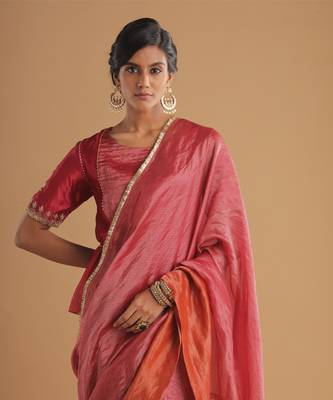 Gulal thin stripe saree with matka yoke silk choli 2