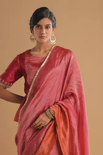 Gulal thin stripe saree with matka yoke silk choli