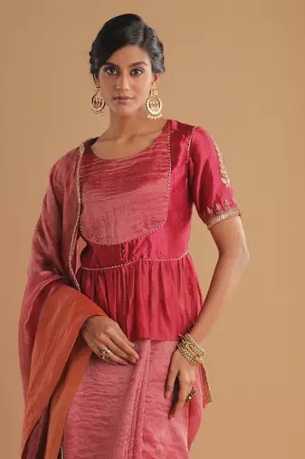 Gulal thin stripe saree with matka yoke silk choli