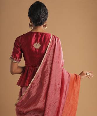 Gulal thin stripe saree with matka yoke silk choli 4