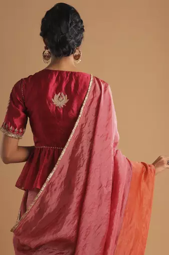Gulal thin stripe saree with matka yoke silk choli