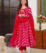 Red & rani muslin printed kurta pant set