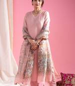 Pink viscose chanderi heavy thread embroidery work with printed dupatta kurta pant set