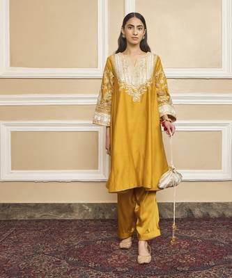 Mohsina glaze mustard kurta set 1