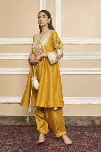 Mohsina glaze mustard kurta set