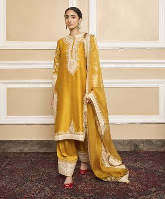 Resham glaze mustard kurta set 1