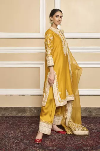 Resham glaze mustard kurta set