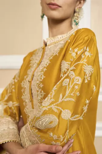 Resham glaze mustard kurta set